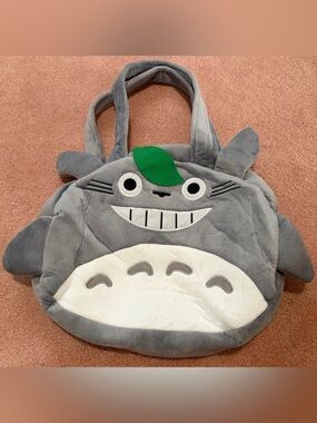 NWOT Plush Gray Totoro-Inspired Tote with Leaf Accent